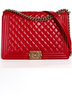 CHANEL LARGE Red Quilted Lambskin Boy Bag Crossbody